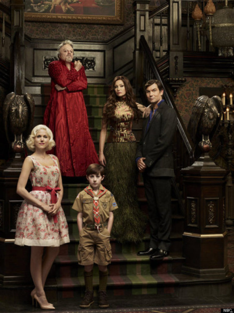 MOCKINGBIRD LANE -- Pilot -- Pictured: (l-r) Charity Wakefield as Marilyn, Eddie Izzard as Grandpa, Mason Cook as Eddie Munster, Portia De Rossi as Lily Munster, Jerry O'Connell as Herman Munster -- (Photo by: Gavin Bond/NBC)